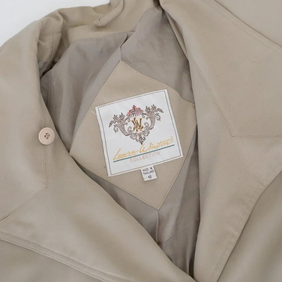 Vintage Laura Winston Beige Pleated Back Long Belted Trench Coat 12 - Picture 12 of 16